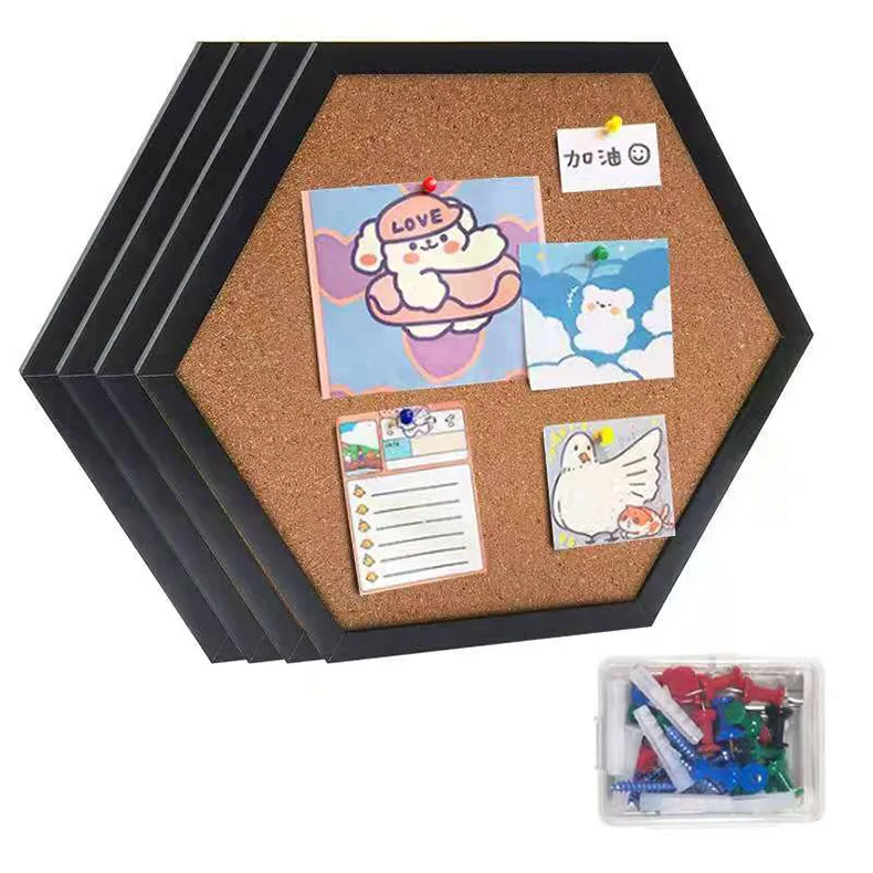 Цена производителя, лидер продаж, шестигранная пробковая декоративная плитка, доска для записей в черной рамке