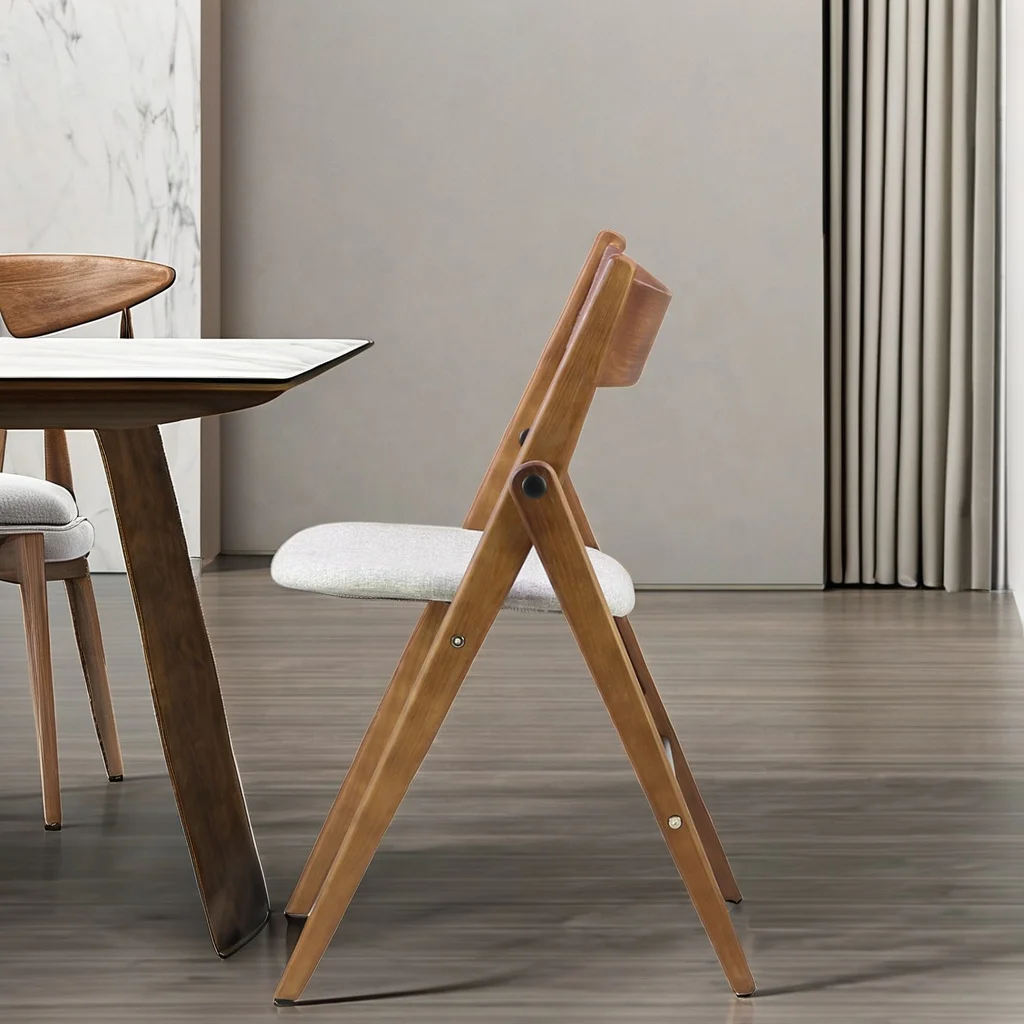 Solid wood folding chair retro hotel restaurant club villa high-end backrest home soft bag design