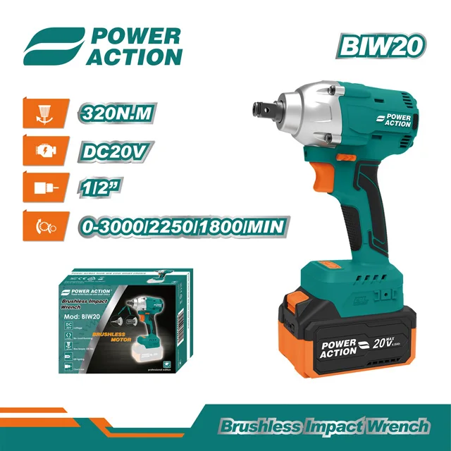 Power Action DC20V Electric Power Cordless Battery Drilling Machine Brushless Drill Impact Wrench