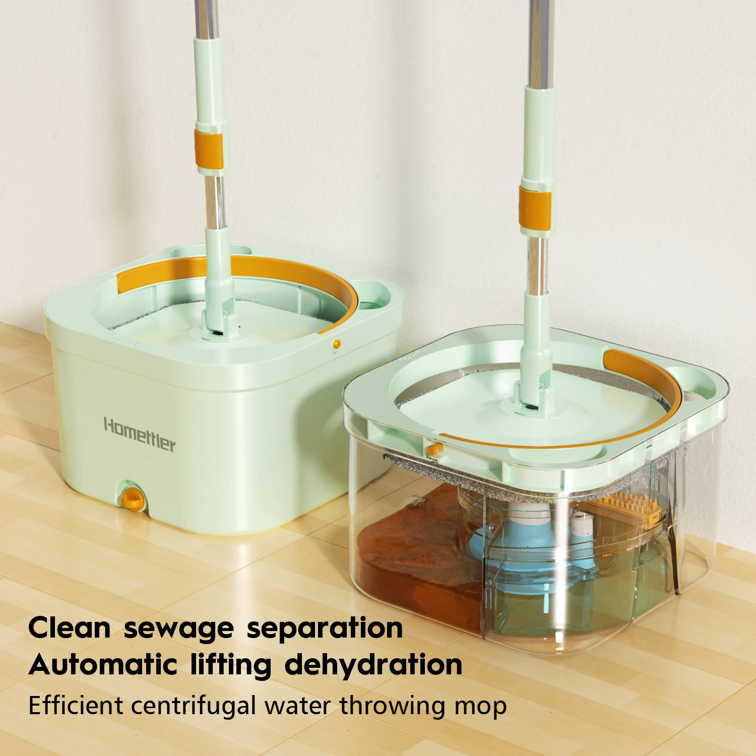 HOMELLTER  Fit Household Floor Cleaning Microfiber Spin Free Hand Washing  Mop Bucket 360 Spin Mop for kitchen