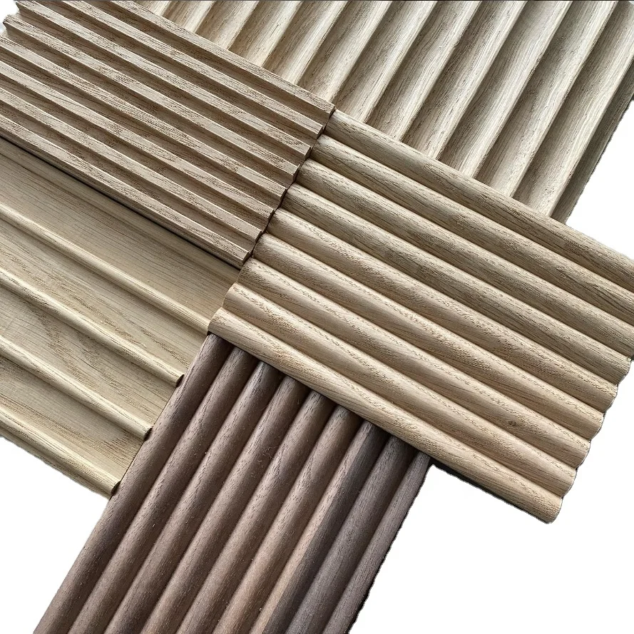 Oak/Walnut wood veneer top 3d wave fluted MDF wall panels flexible decorative wainscot New interior decoration