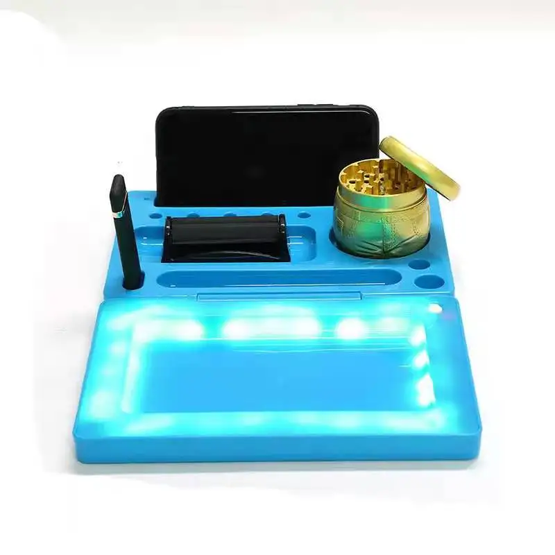 Small MOQ Factory sale rolling trays with led light smoke tray set rolling blank tin roll tray