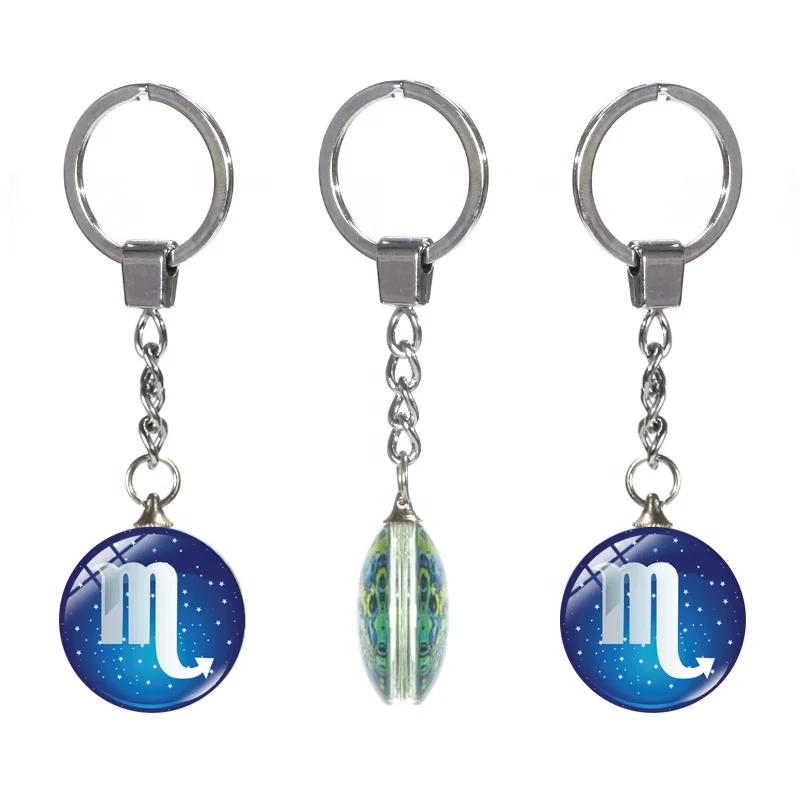
Hot selling 12 constellation crystal glass double-sided borderless keychain 
