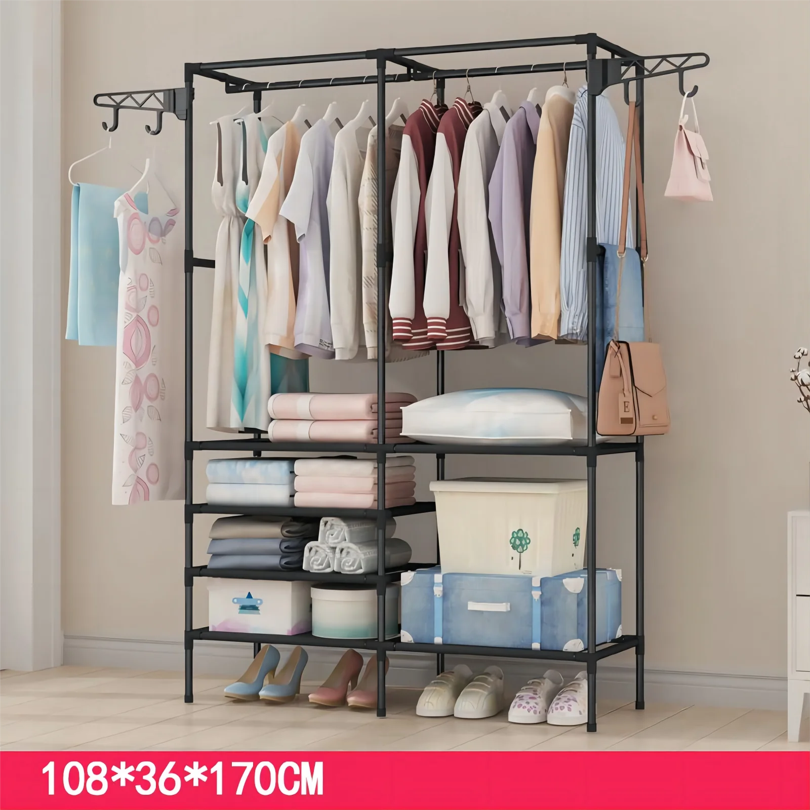 Custom Printed Quality Hanging Clothes Rack Portable Clothes Rack Shoes Rack Cabinet Modern