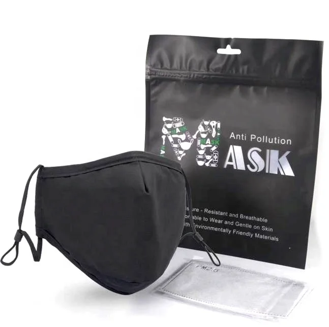 Reusable Retail 3 Layer Black Cotton Mask with Filters