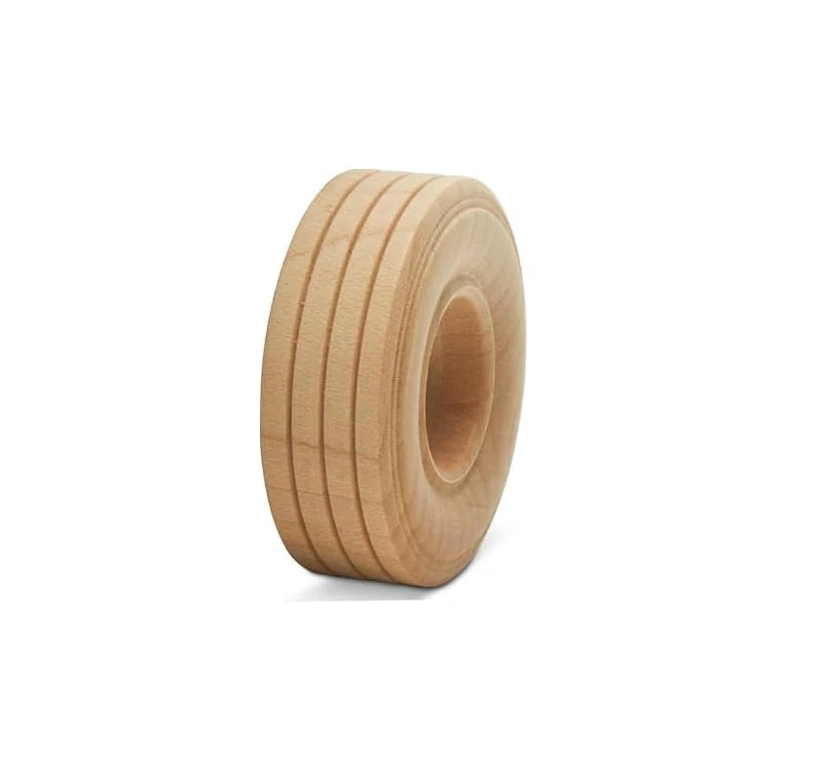 Mini Wood Wheels Treaded Style 1-3/4 inch Diameter 5/8 inch Thick Pack of 4 for Crafts and DIY Car Models