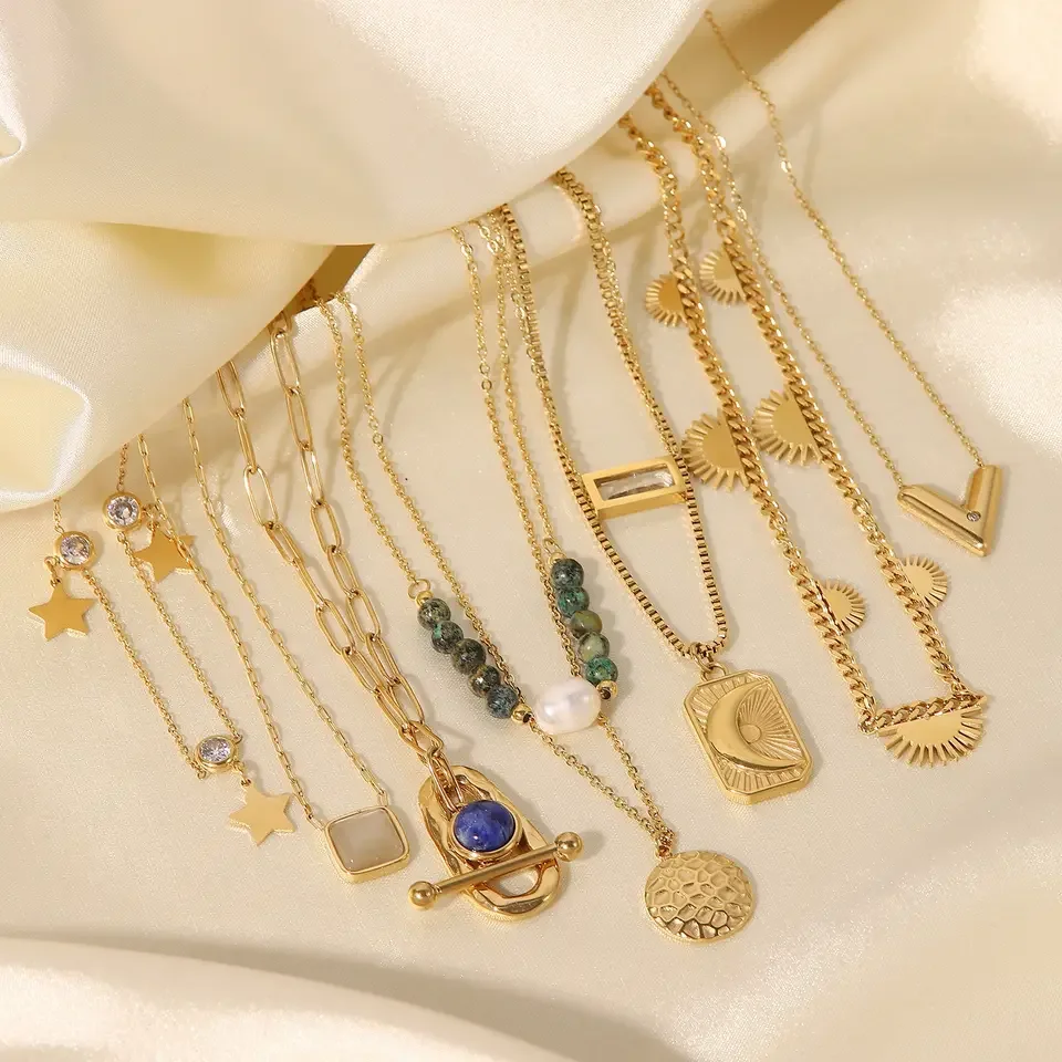 wholesale beautiful fashion opal gold pendant stainless steel necklace