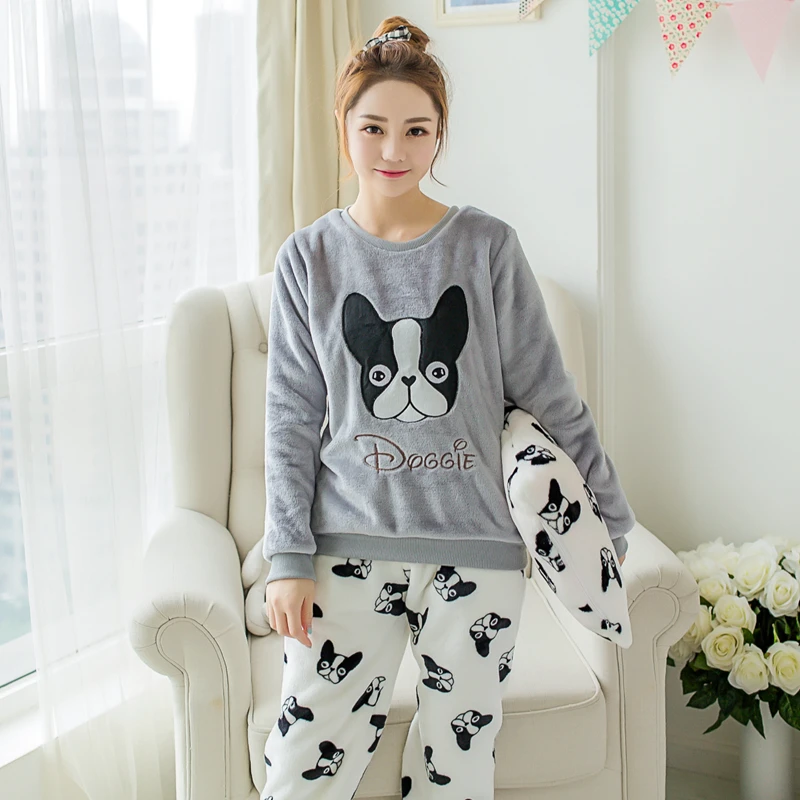 Wholesale Christmas Pajamas Women Winter Sleep Pyjamas Sets Animal Flannel Female Sleepwear Warm Cute Home Clothes