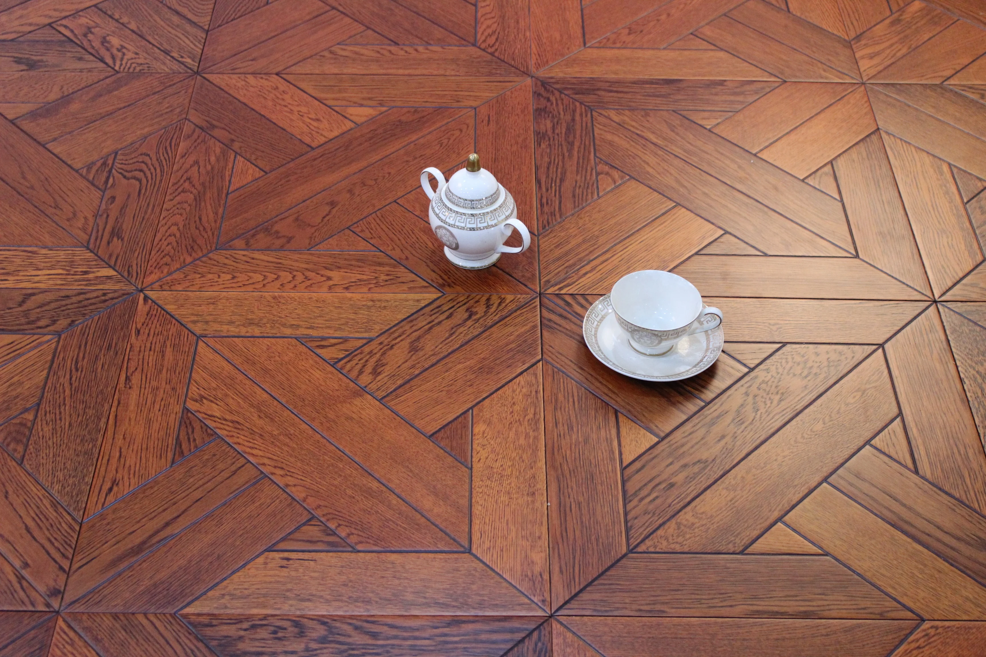 American Oak Black Brown  Inlay Art Parquet Flooring