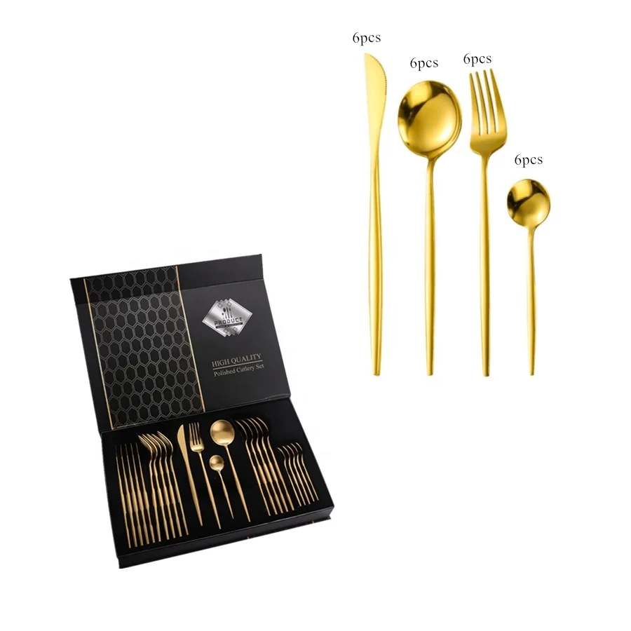 Wholesale portuguese 24 pcs customized silverware inox  titanium gold  cutlery set flatware sets for 6