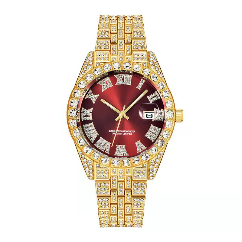 Iced Out Moissanite Watch Customized Hip Hop Stainless Steel Bracelet Uptodate User GMT Watches