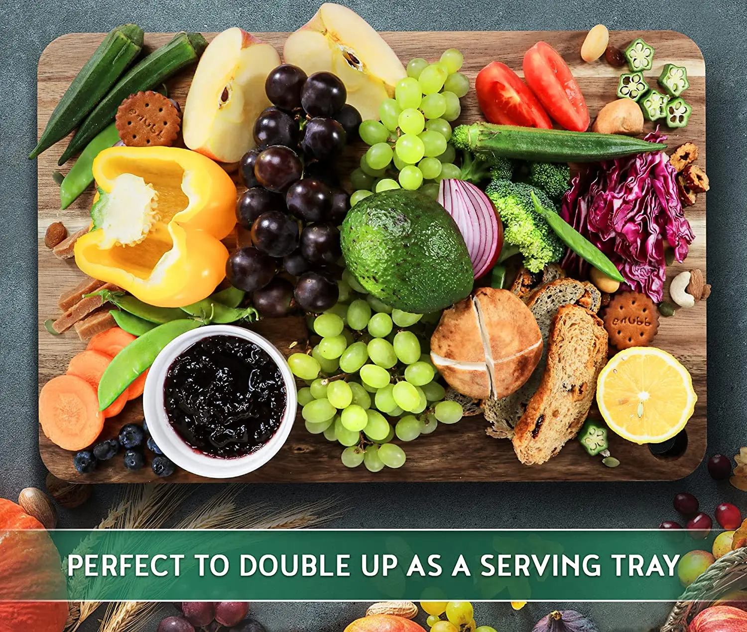 Wood Cutting Board for Kitchen with Juice Groove Handle Non-slip Mats Hanging Hole for Meat Vegetables Cheese Chopping Board