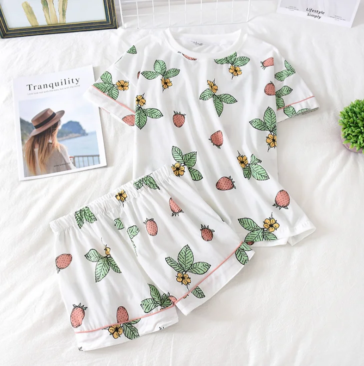 
Wholesale shortsleeve summer cotton pajamas set outwear available for women 
