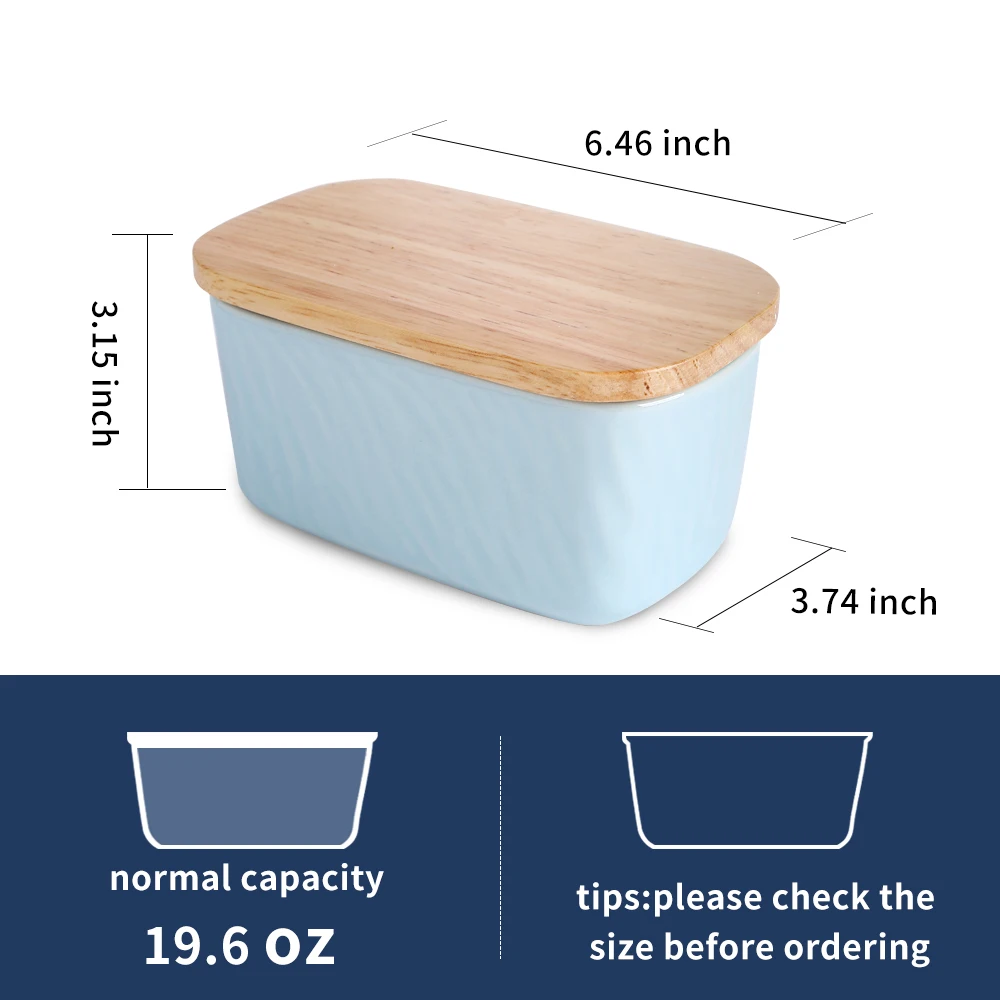 Butter Keeper Rectangle Ceramic Butter Dish With Wooden Lid  porcelain butter container