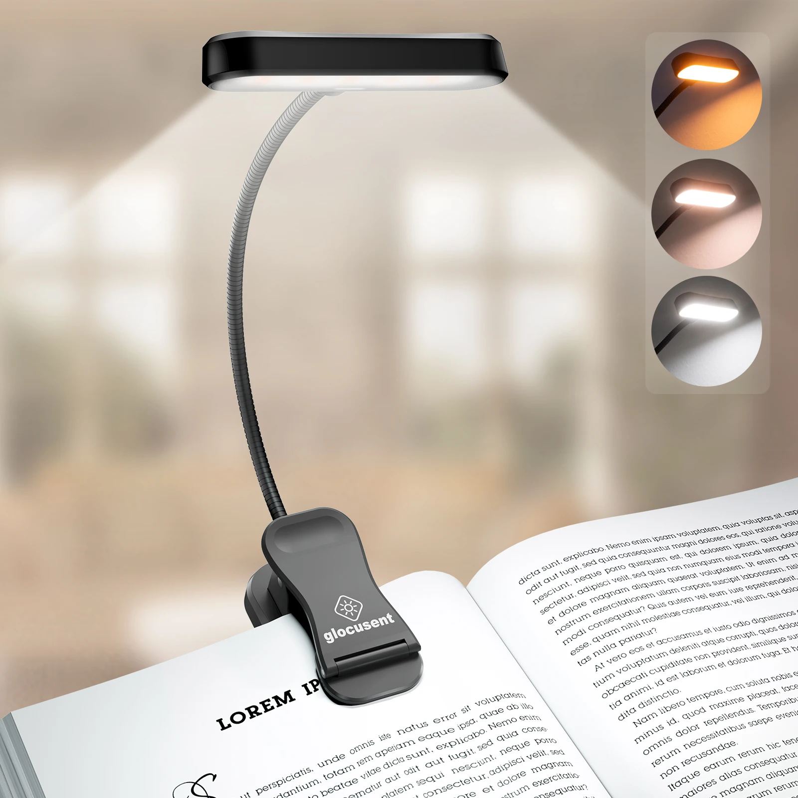 3 Colors 5 Brightness Levels Reading Lights Usb Rechargeable Book Light Clip-On Book Lamp