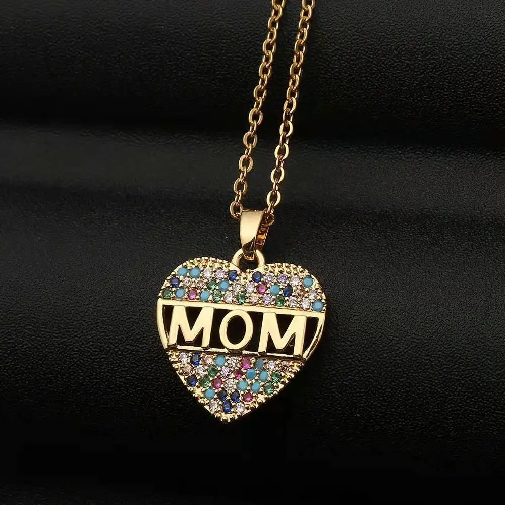 Diamond Letter Mom heart love stainless steel 18k gold plated mom heart necklace