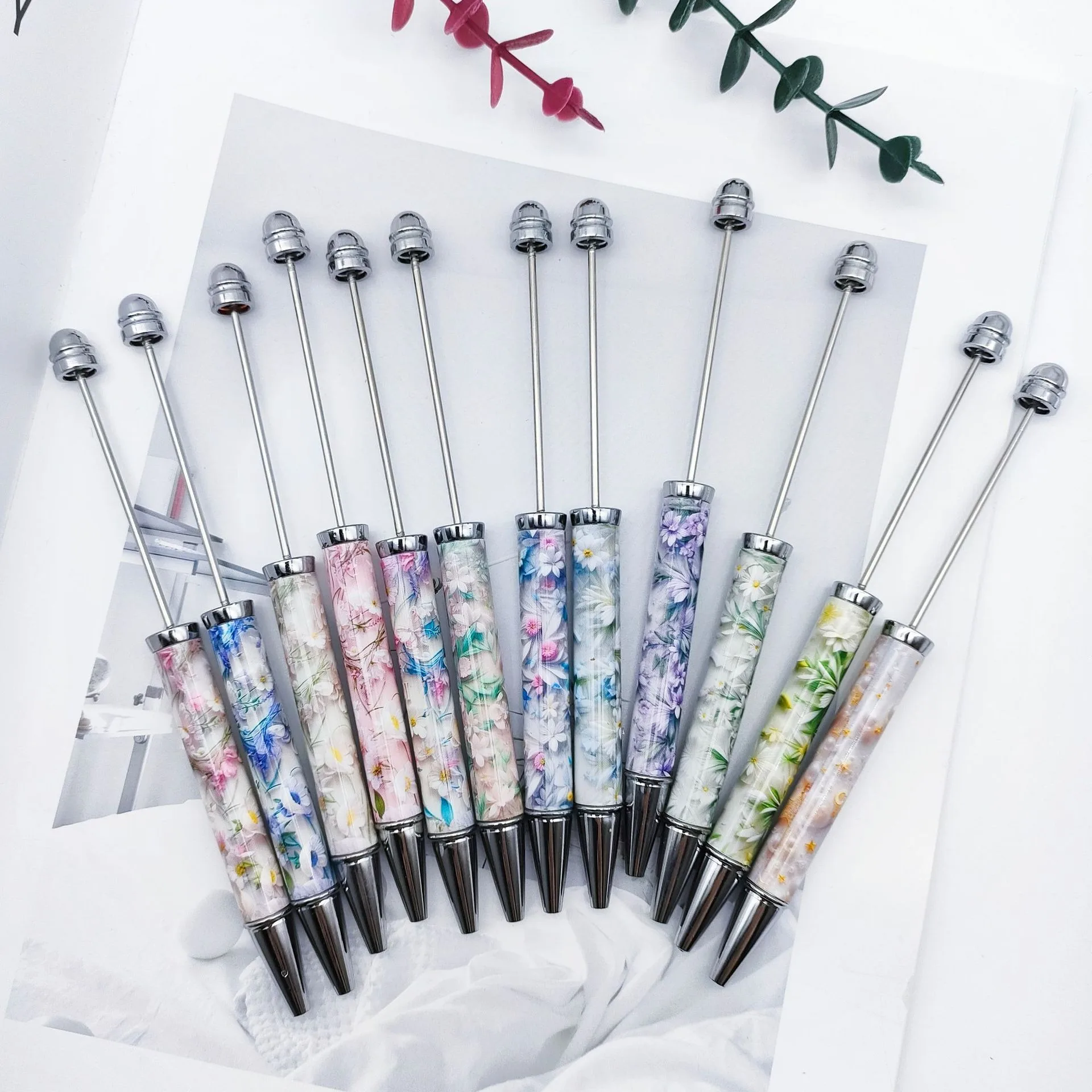New Arrival Designer Pen Ballpoint Decorative Beaded Gift Printing DIY Metal Beadable Pens Sublimation Beaded Pen