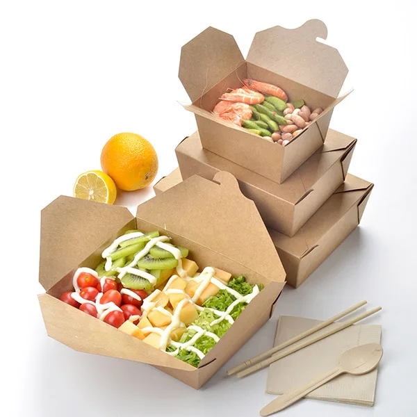 Food Box Takeaway Kraft Paper New Eco-friendly Disposable Dishes & Plates Food Container Paper Color Rice Dish Deep 8inch Wood