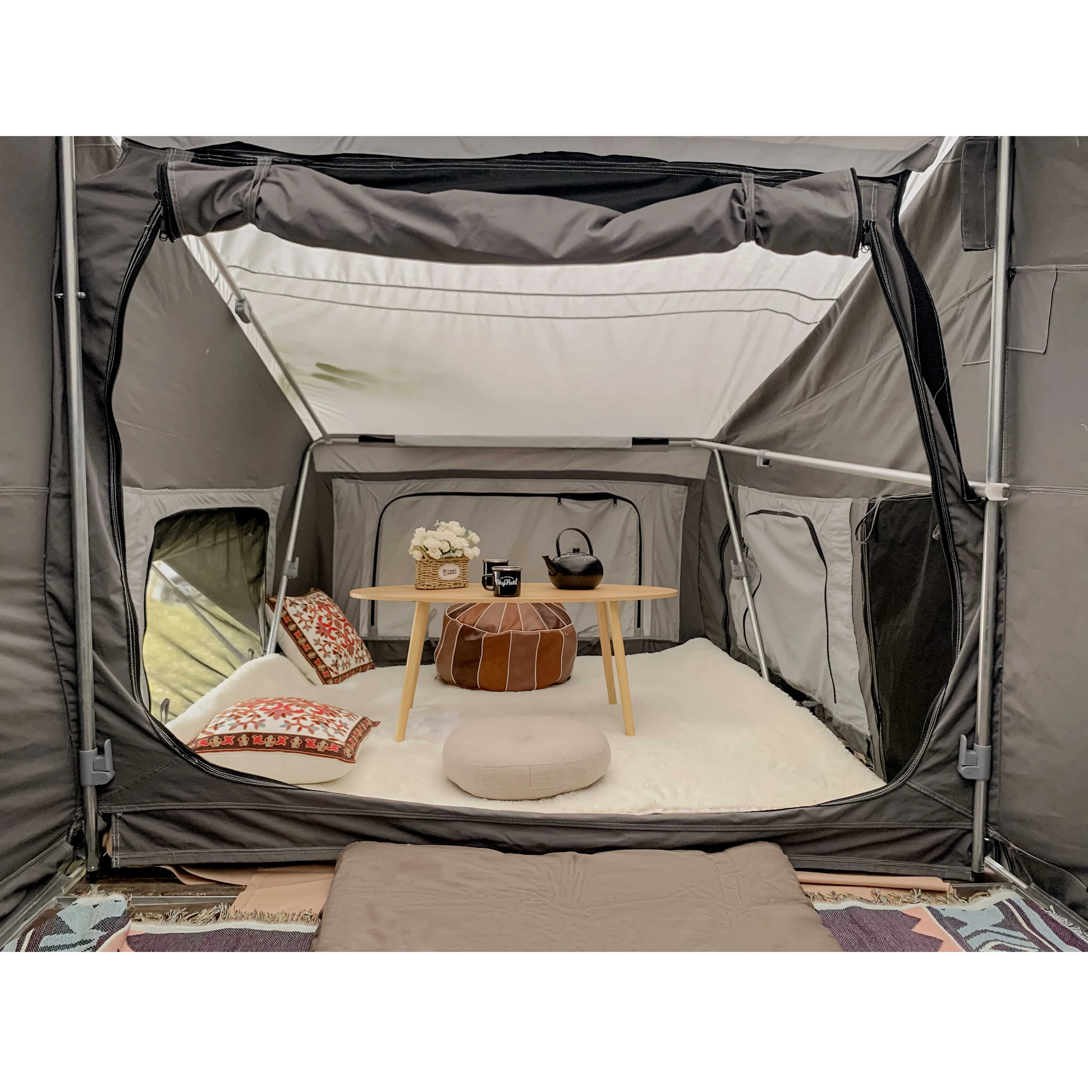 Custom 280gsm cotton canvas luxury tent trailer 3 4 person camper trailer tents camping waterproof outdoor tents