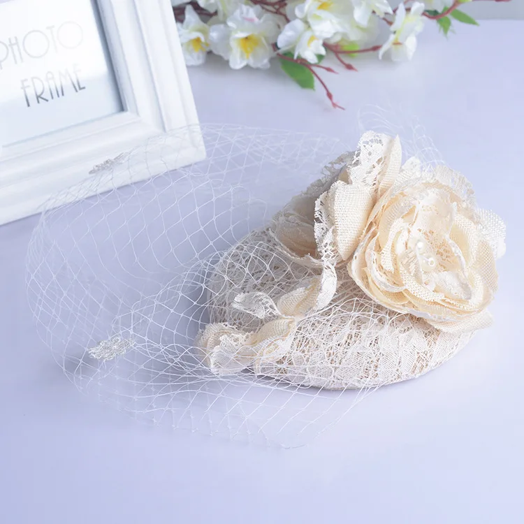Wedding Party Lace Covered Base With Veil Bridal Hair Accessories Fascinator Hat