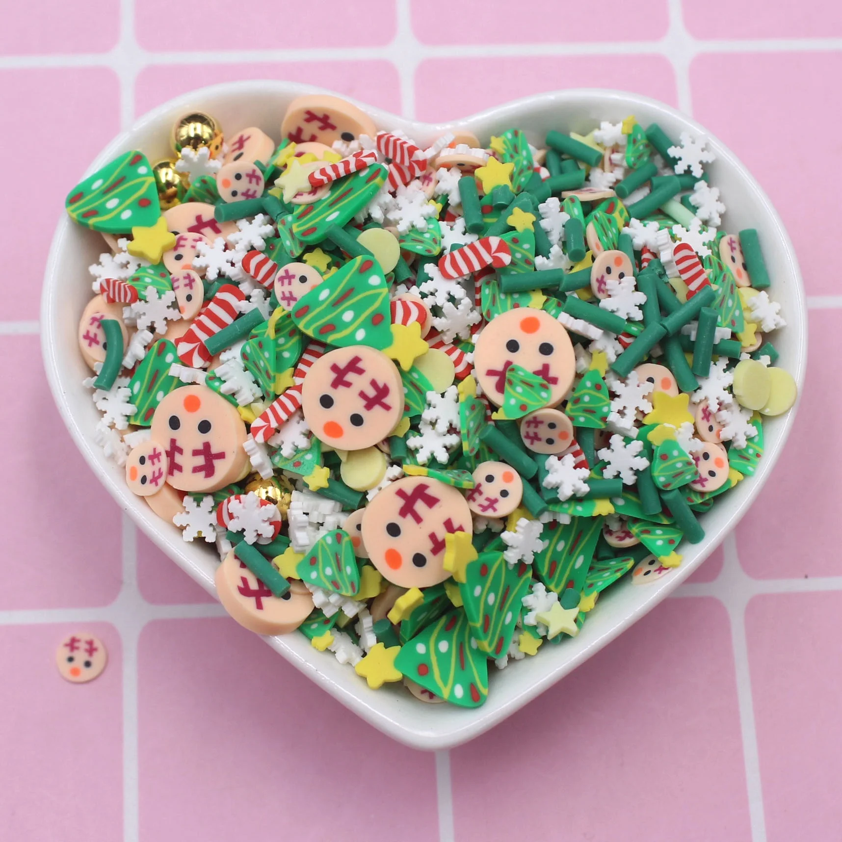 1KG/bag Xmas Themed Trees Mixed Crutch Cute Fawn Polymer Clay Slices Sprinkles with Gold Beads for DIY Crafts Filling