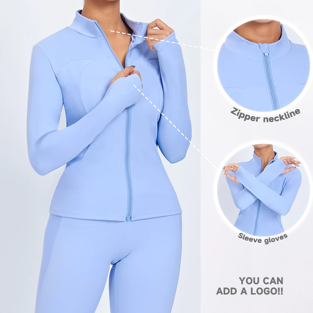 Custom new women fitness Yoga top front full zip jacket with pockets long sleeve slim fit top