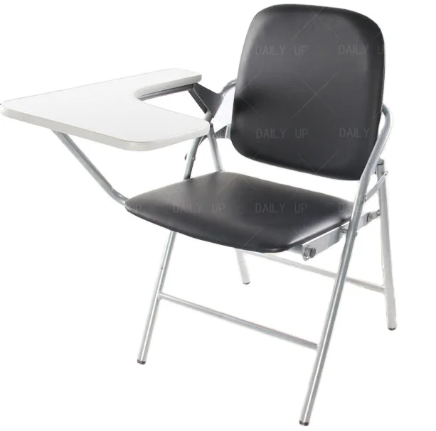 PU Leather padded Seat Folding Chair With Tablet And Book Holder Foldable Office Computer Chair For Meeting Reference Training