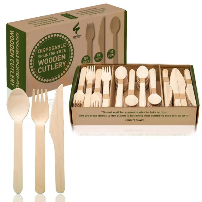 Low-Priced Customized Logo Bamboo Tableware Set Includes Knife Fork Spoon for Hotel Takeout Disposable Eco-Friendly Cutlery