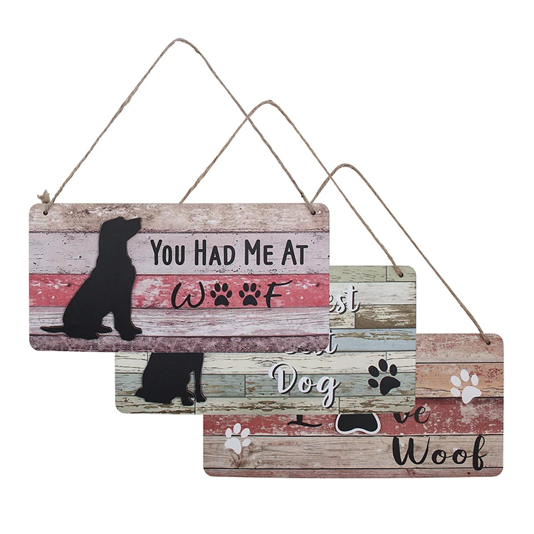 Funny Dog Signs for Home Decor Wood Hanging Wall Plaques Wall Art Dog Room Decorations Set of 3