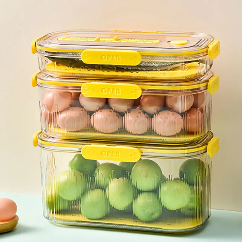 Plastic Refrigerator Rectangular Food Storage Box Fresh Keeping Box With Handle lockable food container