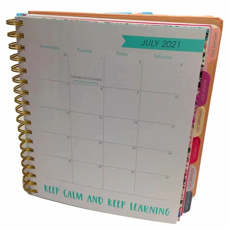 Custom Printing Daily To-do Planner 8.5*11inch Twin-ring Binding Organizer Notebook Business Work Planner with 18 Month Tabs