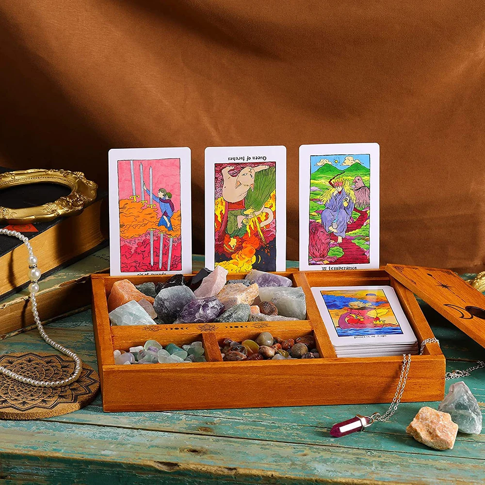 Custom logo Tarot Card Wooden Display Stand High Quality card Holder tray children Stones Box