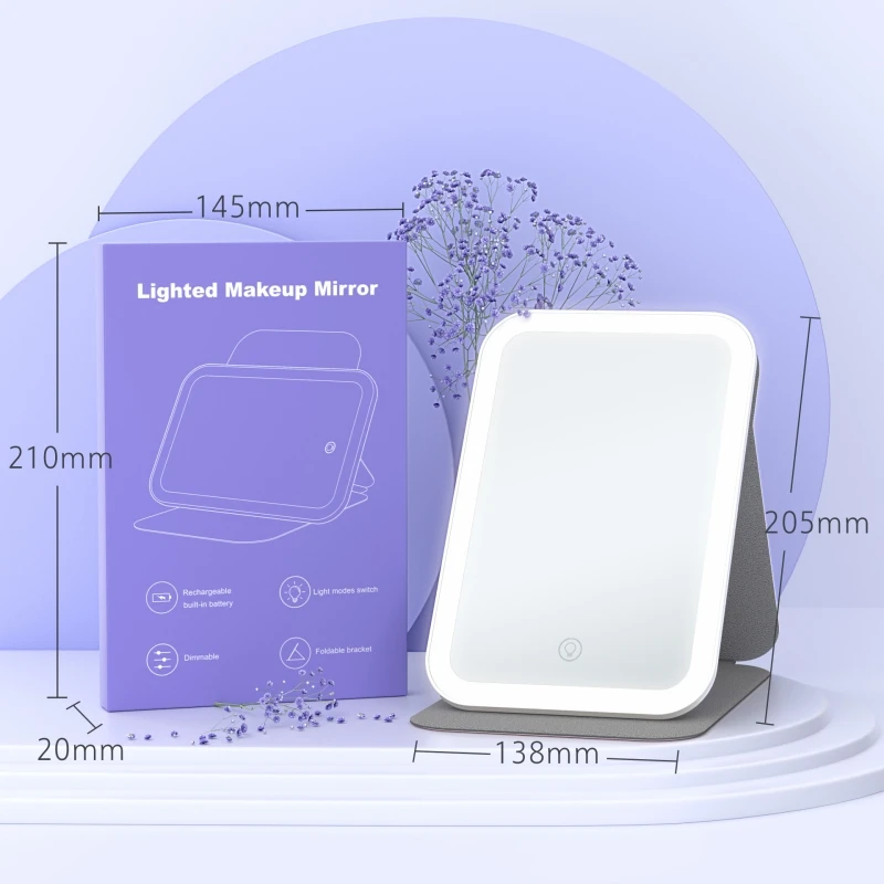 Hot Three Trifold Mirror Vanity Portable Led Makeup Mirror Desktop Foldable Travel Silver Square Touch Screen Switch 800 Mah