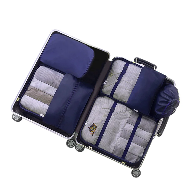High Quality Twill Waterproof 7 Pieces Travel Packing Cubes Luggage Organizers Travel Organizer Bag Set
