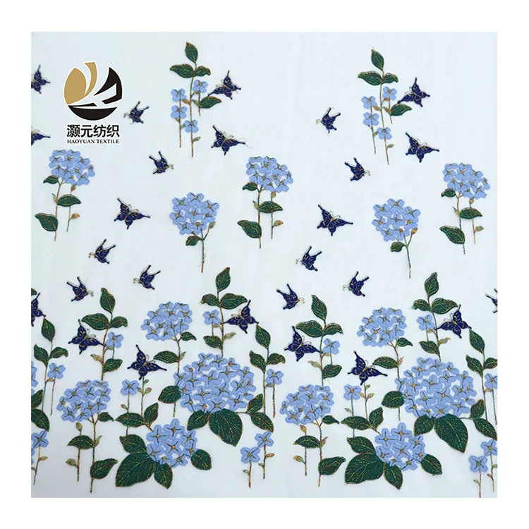 Elegant french 3d tulle dress hot selling polyester butterfly embroidery fabric