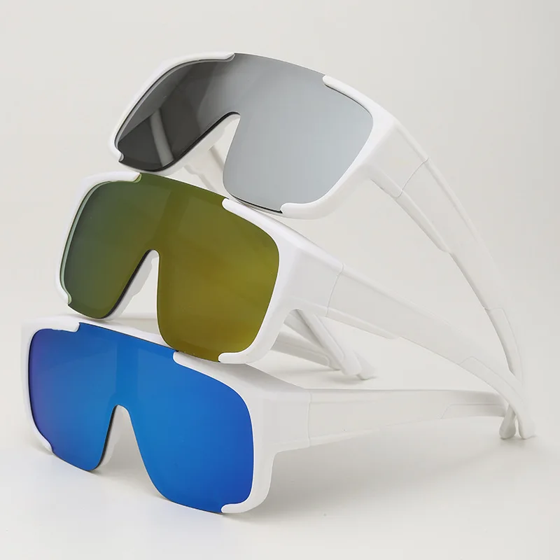 One piece lens oversize HD outdoor large frame cycling glasses ski windproof sports sun ride protection sunglasses men women
