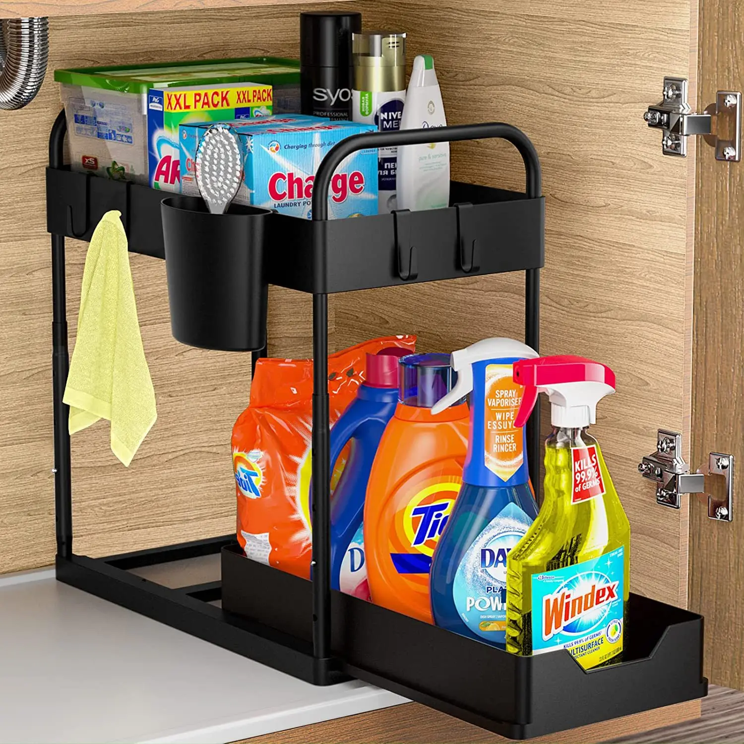 Hot Pull Out Bathroom Cabinet Storage Rack Home Organization 2 Tier Under kitchen sink organizer with Sliding Drawer