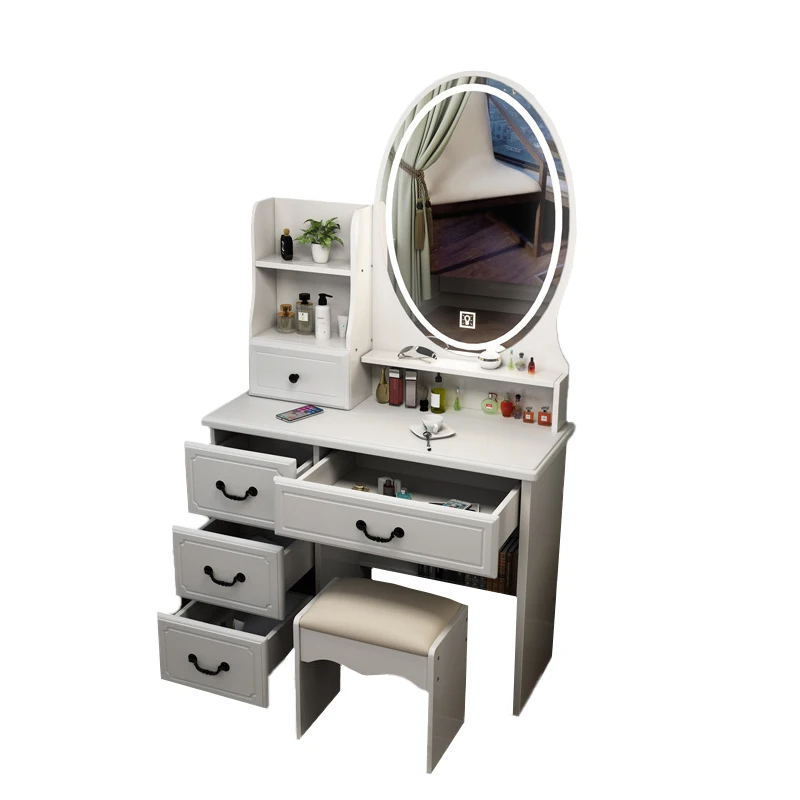 Деревянная спальня комод роскошный макияж туалетный столик набор с зеркалом светодиодные фонари