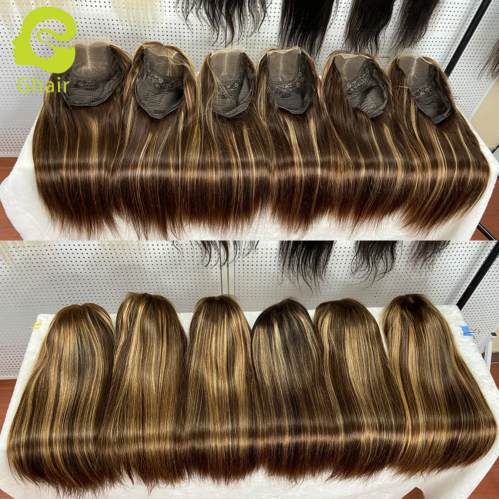 100% human virgin piano color hair highlight wig human hair blonde ombre Transparent lace wig Mixed Color #P4m27 Piano Color