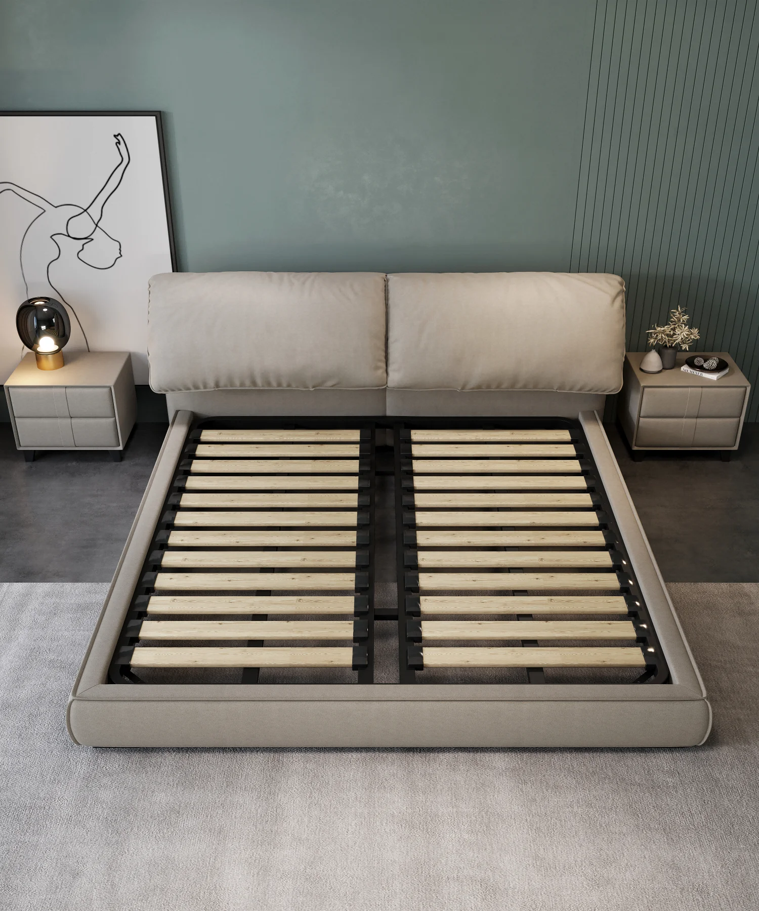 Luxury Tech Cloth Up-holstered Bed Frame Storage Queen Size Bedding Custom Double Bed Set Nightstand Home Bedroom Furniture