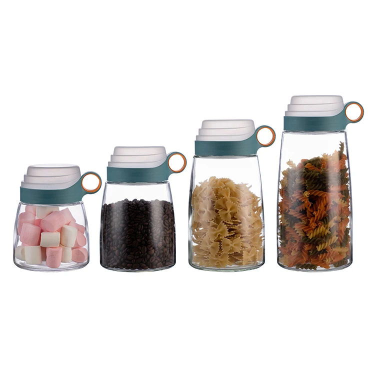 Welford Large Volume 4 Pcs Glass Storage Jar Set For Candy Canister Container Jar