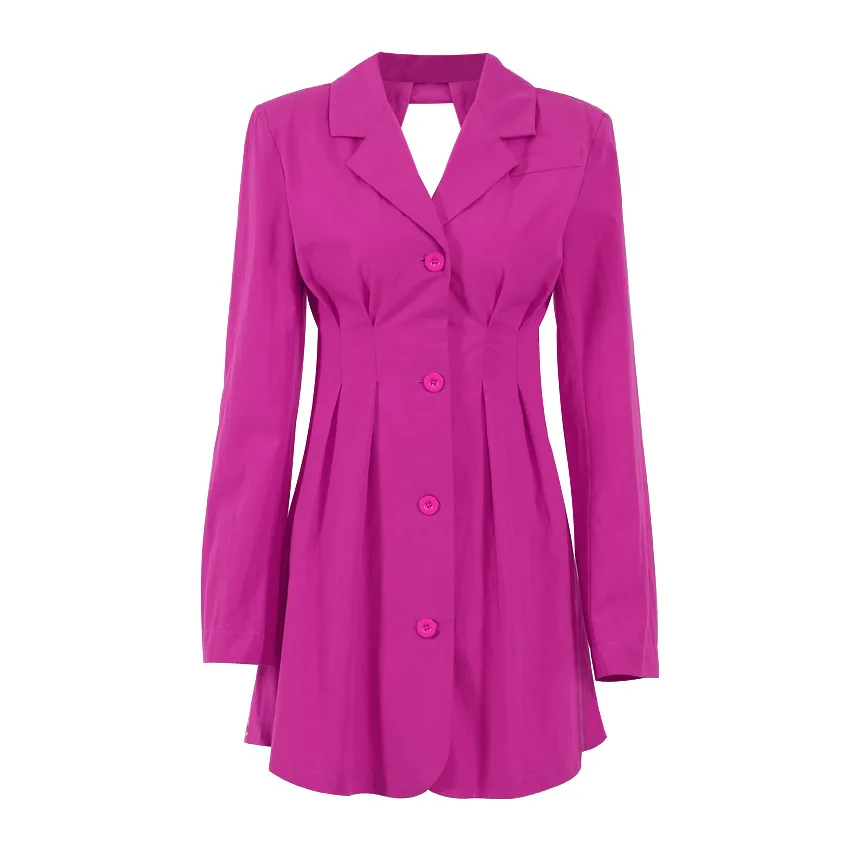 Chic Office Long Sleeve Shirt Dress Woman Summer Hot Pink Sexy Backless Casual Button Cotton Slim Robe 2023 Blazer Dresses