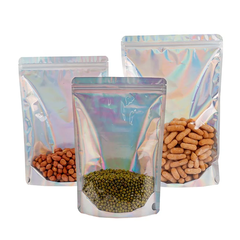 stand-up pouches holographic mylar pvc with zipper bag Bolsa stand up pouch laminada 500 gram zip lock packaging small bags