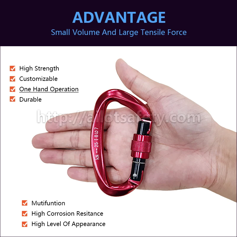 
Ailot High Quality 25KN CE Aluminum Screwgate Locking Snap Hook Rock Climbing Carabiner Clips 