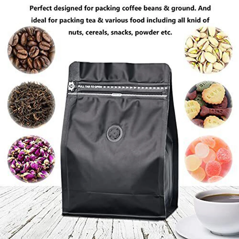 Reusable Aluminum Foil Pouches Stand-Up Square Bottom Ziplock Coffee Bean Storage for Food Use