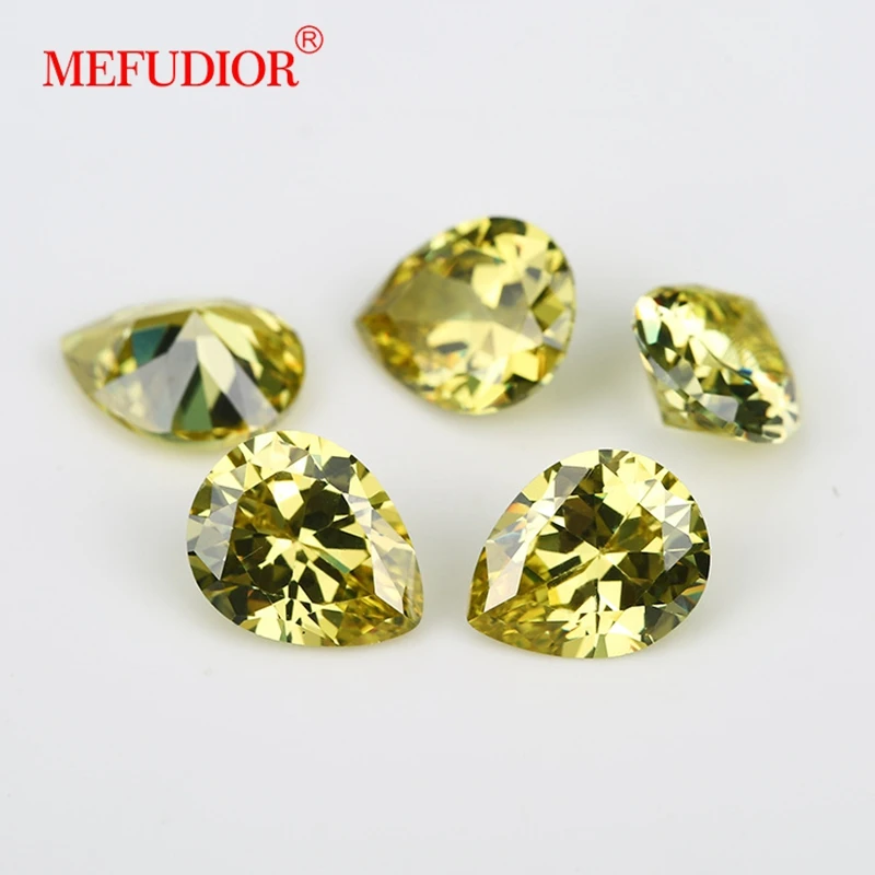 3A-5A water drop pear shape natural olive yellow diamond loose gem cubic zirconia gem wholesale
