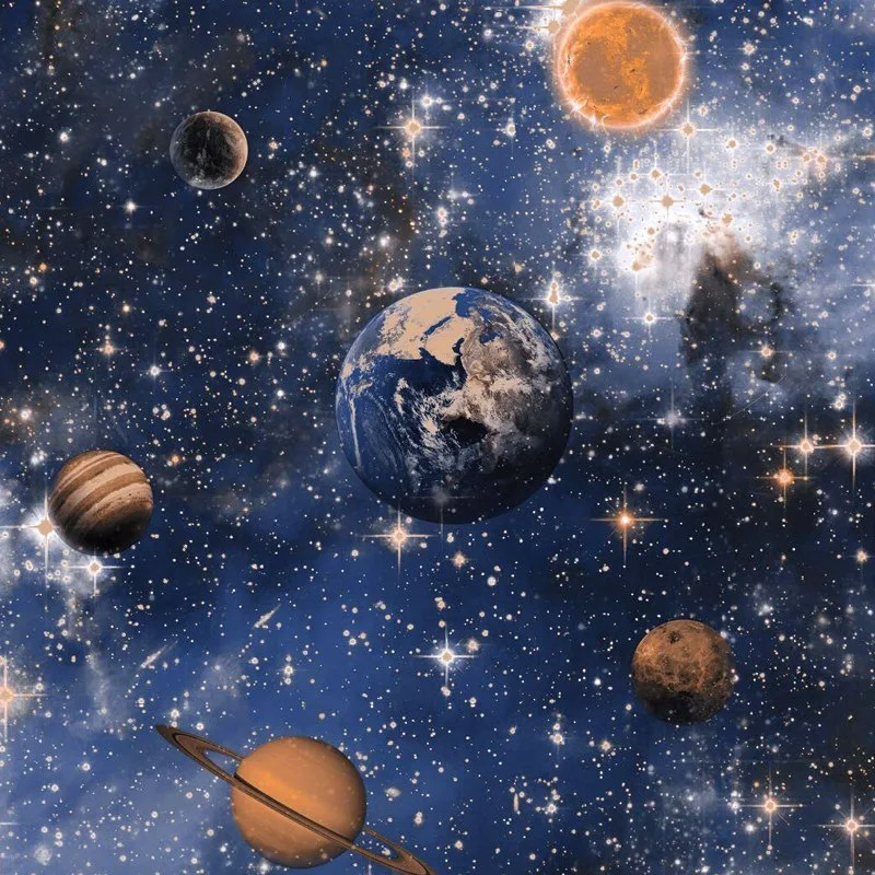 
Outer space planet universe starry sky planet children room blue theme room wallpaper 
