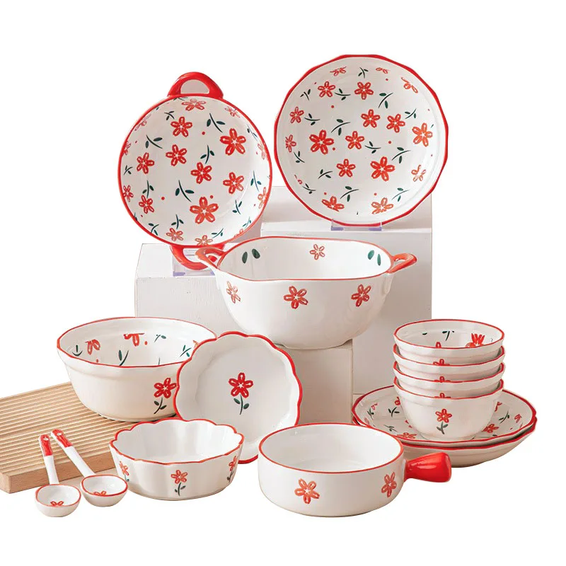 Hot Selling Ceramic Dinner Set With Flower Under Glaze Colour Design Porcelain Dinnerware Set
