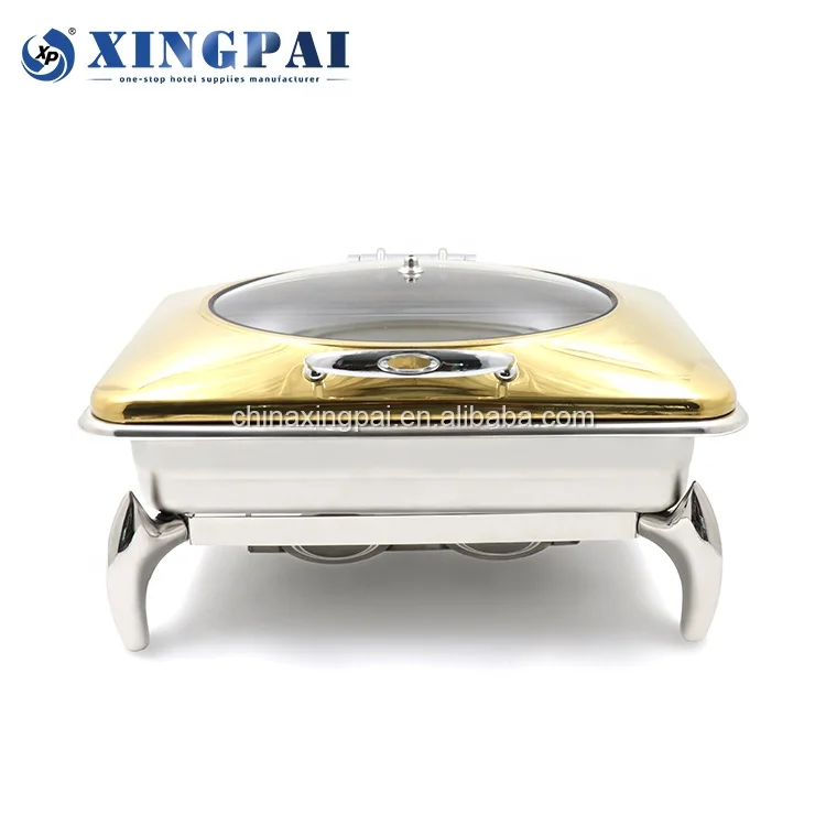 XINGPAI Deluxe Подогреватели для еды буфетное блюдо круглая посуда латунные и золотые блюда жарки с видимой