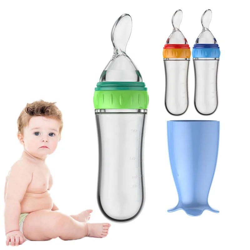 Wholesale 2021New Deasign Baby food feeder Silicone baby bottle with spoon